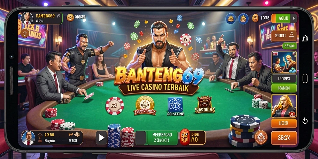 Screenshot BANTENG69 menampilkan dealer langsung dan permainan yang intens.