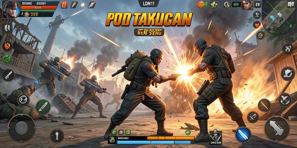 Screenshot utama LDN11 menunjukkan karakter bertarung dalam pertarungan yang intens.