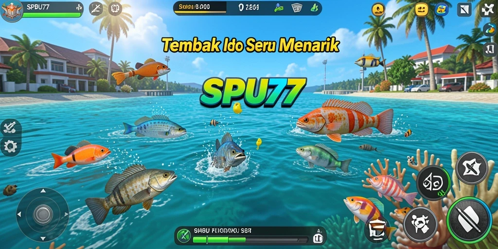 Screenshot gameplay SPBU77 yang menggambarkan serunya menembak ikan.